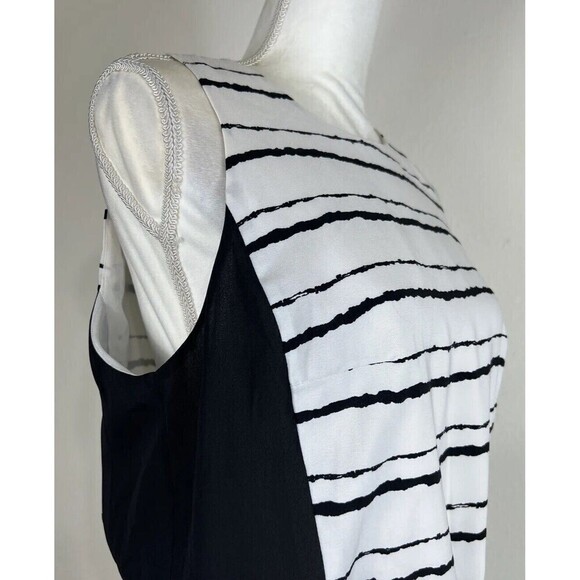Vince Camuto Black & White Sleeveless Drawstring Waist Midi Dress Size 12 - Picture 6 of 9